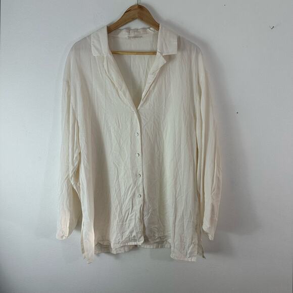 COS Button‎ Up Blouse Womens EU 44 US Large Cream Lyocell Collared Layering Top - Picture 1 of 9